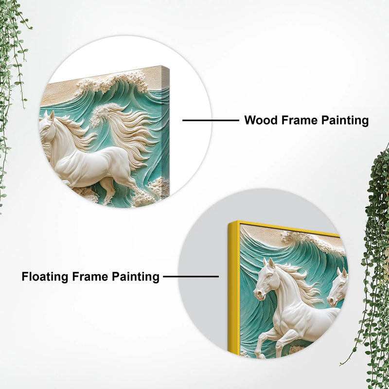 Majestic White Horses Galloping Through Ocean Waves 3D Canvas Wall Painting