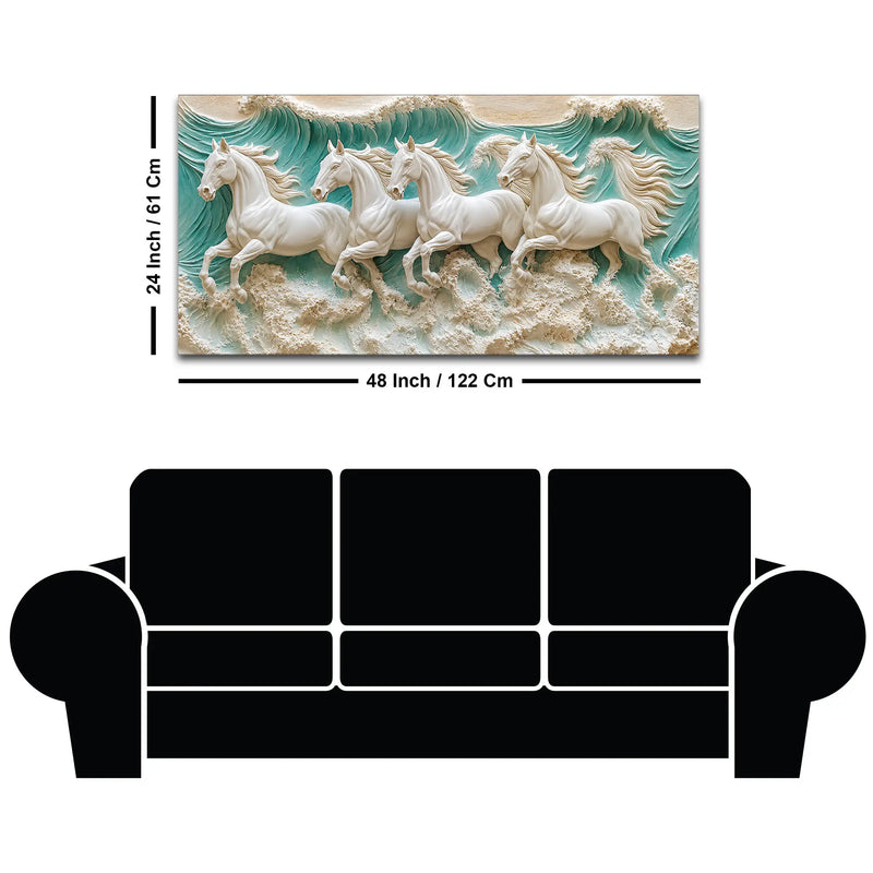 Majestic White Horses Galloping Through Ocean Waves 3D Canvas Wall Painting