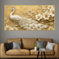 Majestic White Peacock with Blooming Floral Branch 3D Canvas Wall Painting