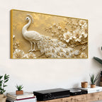 Majestic White Peacock with Blooming Floral Branch 3D Canvas Wall Painting