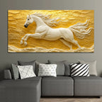 Majestic White Stallion Galloping Through Golden Horizon 3D Canvas Wall Painting