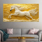 Majestic White Stallion Galloping Through Golden Horizon 3D Canvas Wall Painting