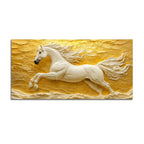 Majestic White Stallion Galloping Through Golden Horizon 3D Canvas Wall Painting