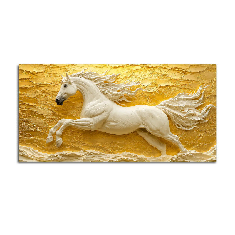 Majestic White Stallion Galloping Through Golden Horizon 3D Canvas Wall Painting