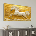 Majestic White Stallion Galloping Through Golden Horizon 3D Canvas Wall Painting