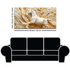 Majestic White Stallion in Flowing Golden Waves 3D Canvas Wall Painting