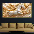 Majestic White Stallion Jumping Through Golden Waves 3D Canvas Wall Painting
