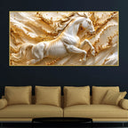 Majestic White Stallion Jumping Through Golden Waves 3D Canvas Wall Painting