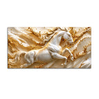 Majestic White Stallion Jumping Through Golden Waves 3D Canvas Wall Painting