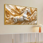 Majestic White Stallion Jumping Through Golden Waves 3D Canvas Wall Painting