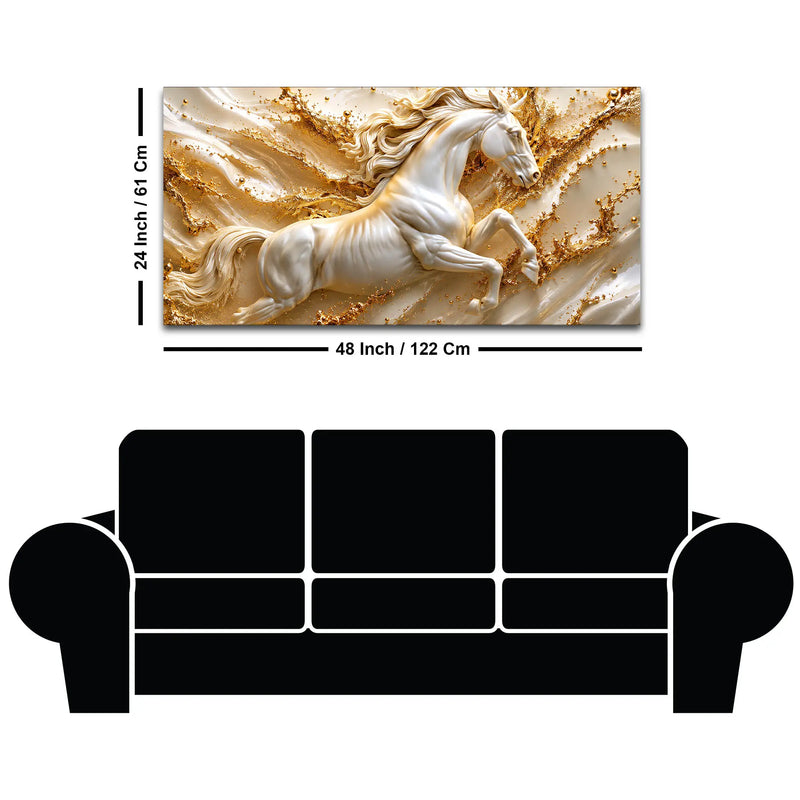 Majestic White Stallion Jumping Through Golden Waves 3D Canvas Wall Painting