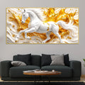 Majestic White Stallion with Golden Splash 3D Canvas Wall Painting