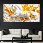 Majestic White Stallion with Golden Splash 3D Canvas Wall Painting