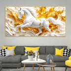 Majestic White Stallion with Golden Splash 3D Canvas Wall Painting