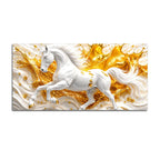 Majestic White Stallion with Golden Splash 3D Canvas Wall Painting