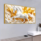 Majestic White Stallion with Golden Splash 3D Canvas Wall Painting