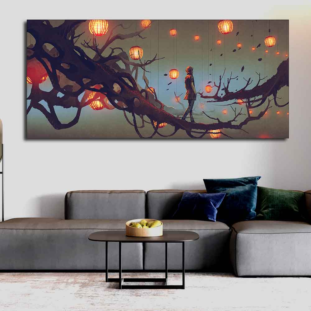 Man Walking on Tree Canvas Wall Painting