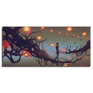 Man Walking on Tree Canvas Wall Painting