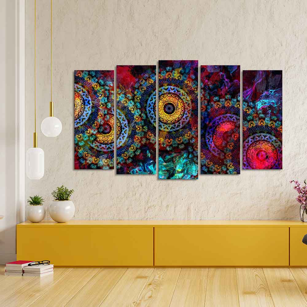 Mandala Art Dark Eyes Canvas Wall Painting of Five Pieces