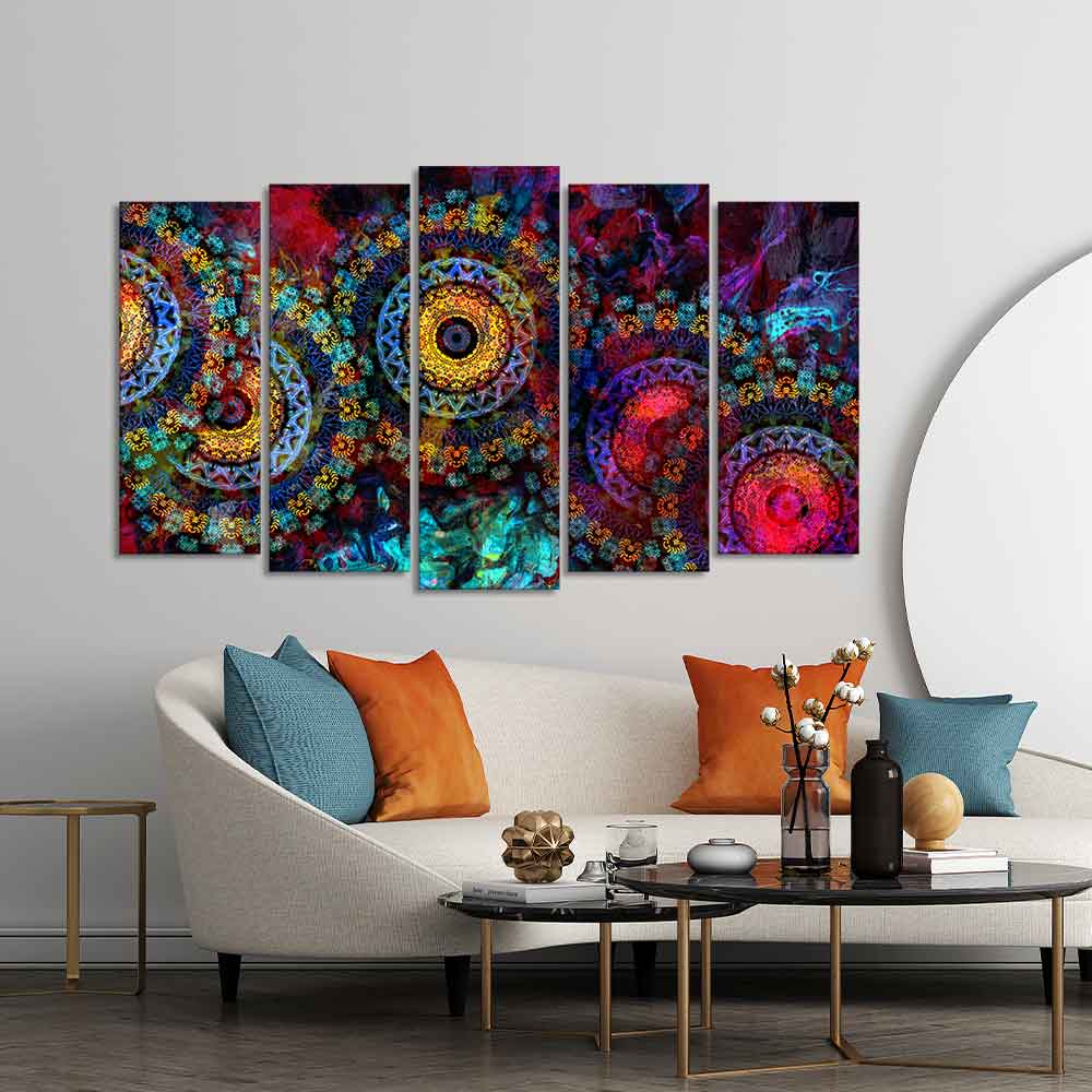 Mandala Art Dark Eyes Canvas Wall Painting of Five Pieces