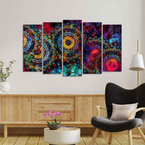 Mandala Art Dark Eyes Canvas Wall Painting of Five Pieces