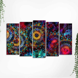 Mandala Art Dark Eyes Canvas Wall Painting of Five Pieces