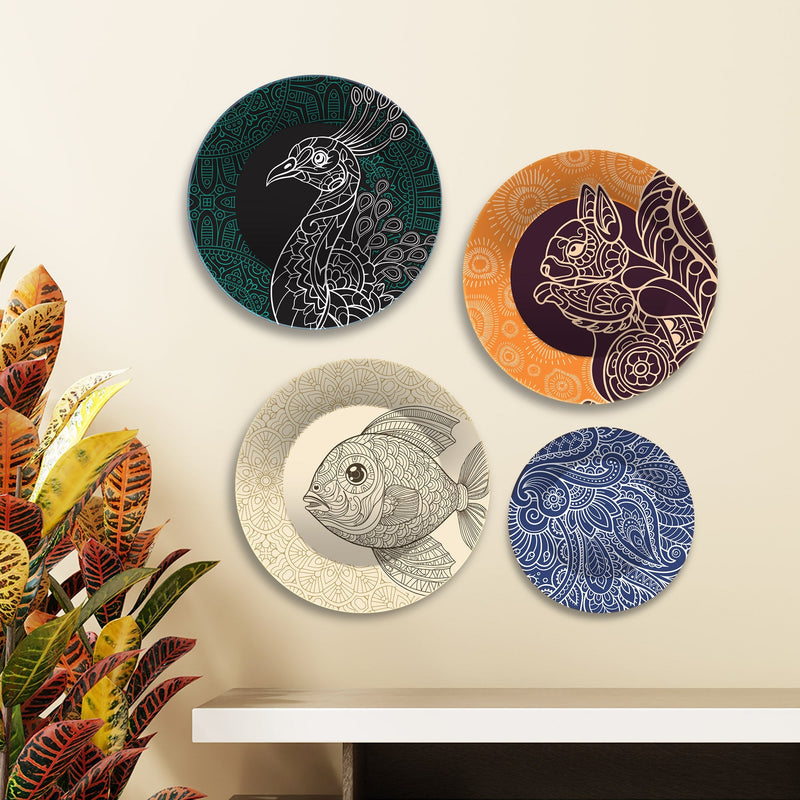 Mandala Pattern Art Wall Plates Painting Set of Four