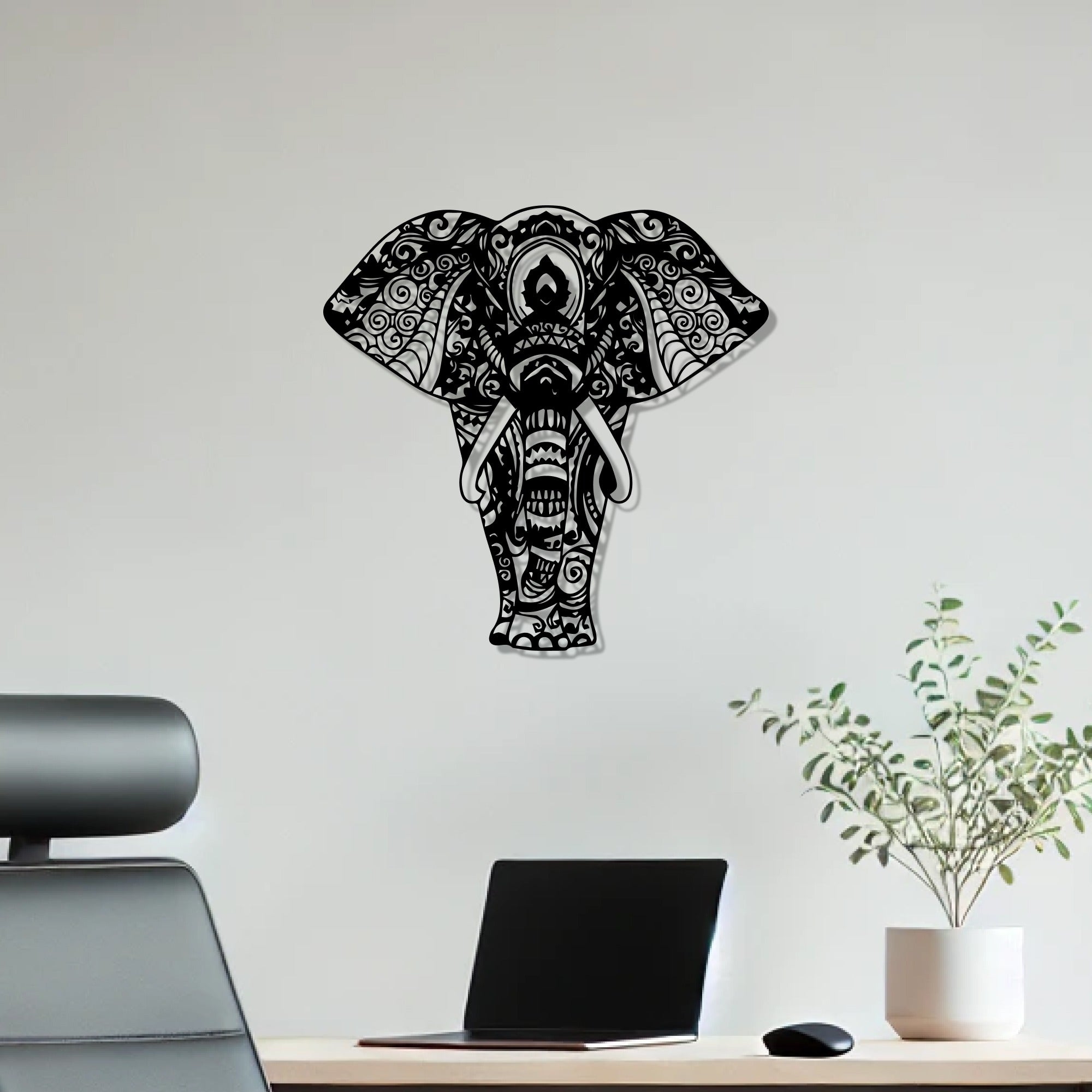Mandala Pattern Elephant Design Metal Art Wall Decor