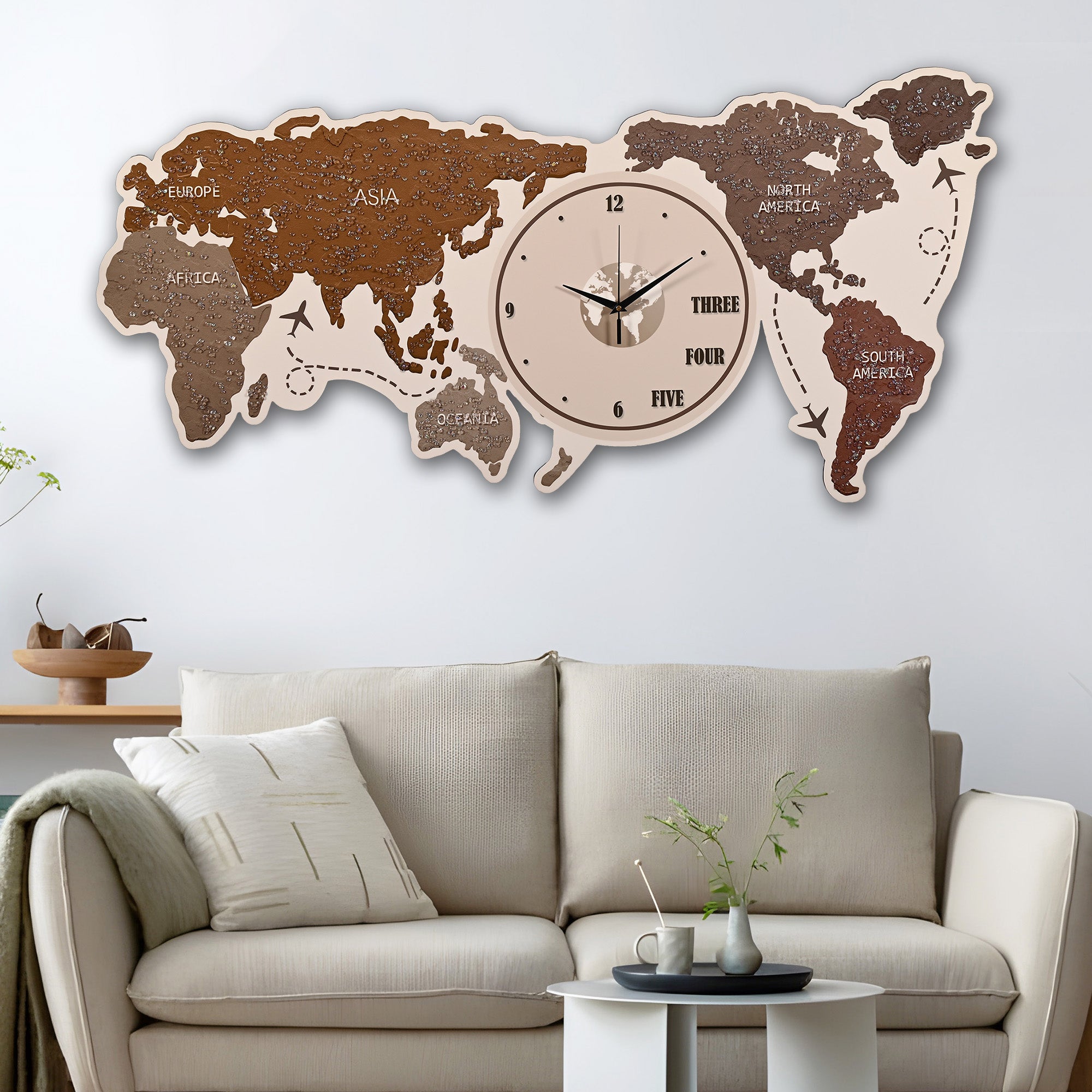 Map of The Earth Crystal Glass Backlit LED Painting with Clock (Land)
