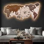Map of The Earth Crystal Glass Backlit LED Wall Art with Clock (Land)