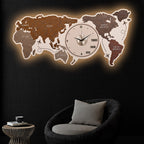Map of The Earth Crystal Glass Backlit LED Wall Art with Clock (Land)