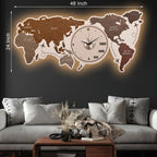 Map of The Earth Crystal Glass Backlit LED Wall Art with Clock (Land)