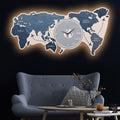 Map of The Earth Crystal Glass Backlit LED Wall Art with Clock (Water)