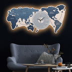 Map of The Earth Crystal Glass Backlit LED Wall Art with Clock (Water)