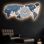 Map of The Earth Crystal Glass Backlit LED Wall Art with Clock (Water)