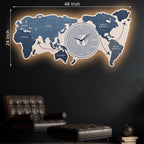 Map of The Earth Crystal Glass Backlit LED Wall Art with Clock (Water)