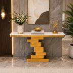 Marble Console Table with Layered Gold Pedestal