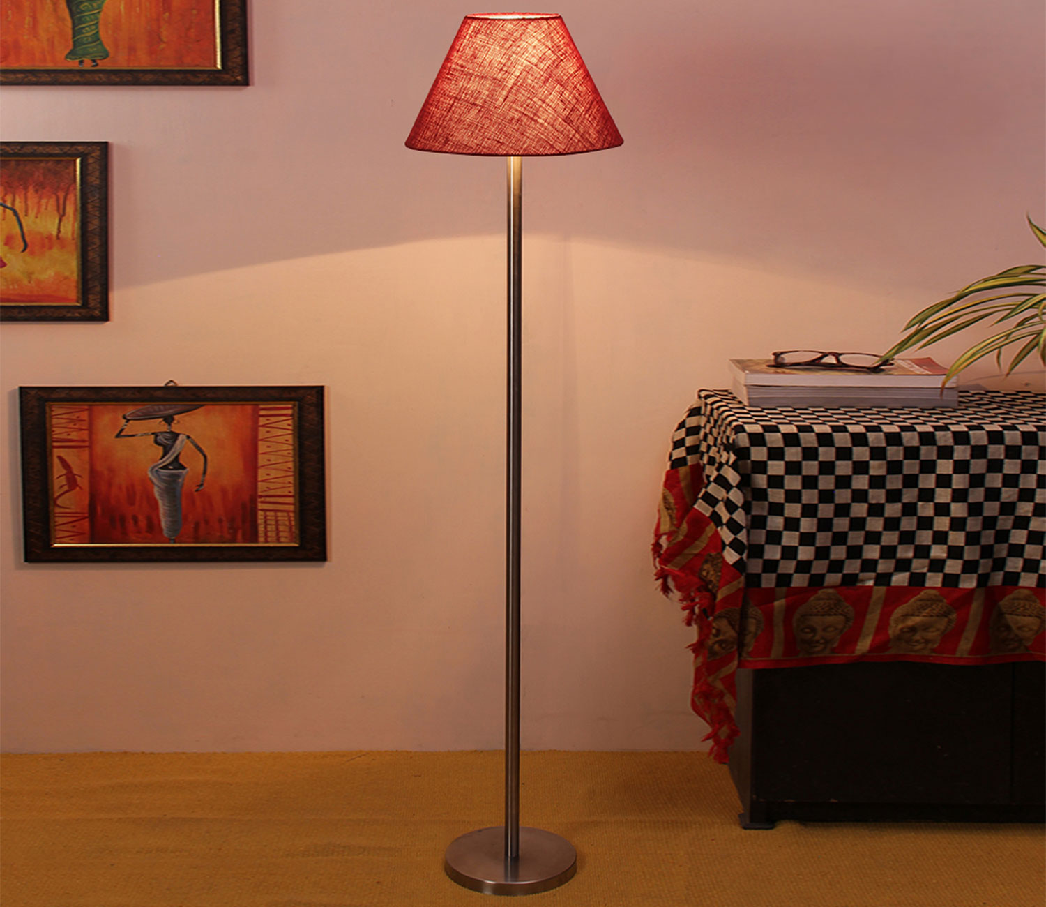 Maroon Color Decorative Conical Designer Steel Floor Lamp