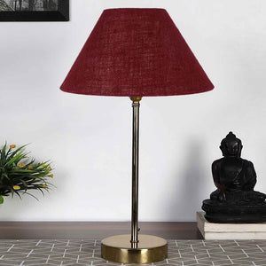 Maroon Solid Traditional Bedside Table Lamp with Golden Finish Base