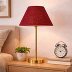 Maroon Solid Traditional Bedside Table Lamp with Golden Finish Base