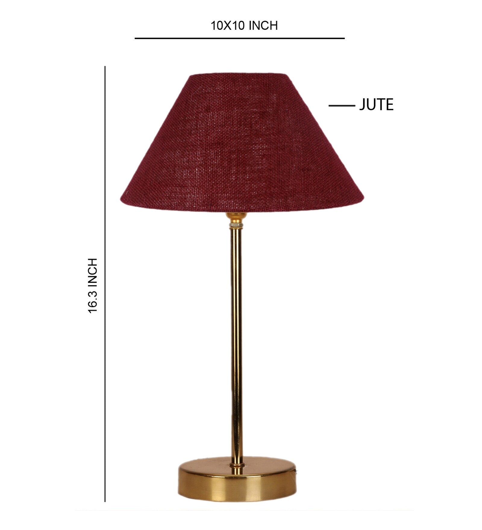 Maroon Solid Traditional Bedside Table Lamp with Golden Finish Base