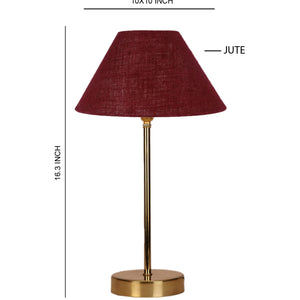 Maroon Solid Traditional Bedside Table Lamp with Golden Finish Base