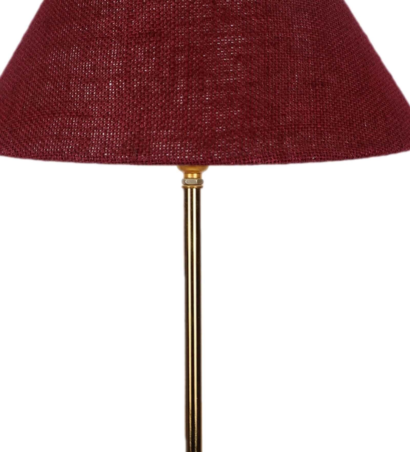 Maroon Solid Traditional Bedside Table Lamp with Golden Finish Base