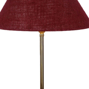 Maroon Solid Traditional Bedside Table Lamp with Golden Finish Base