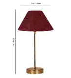 Maroon Solid Traditional Bedside Table Lamp with Golden Finish Base