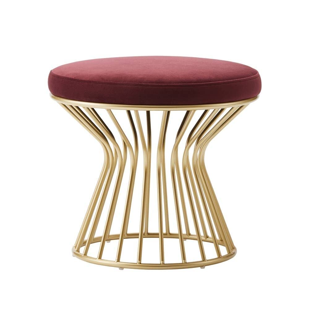 Maroon Velvet Pouffe with Glamorous Gold Detailing