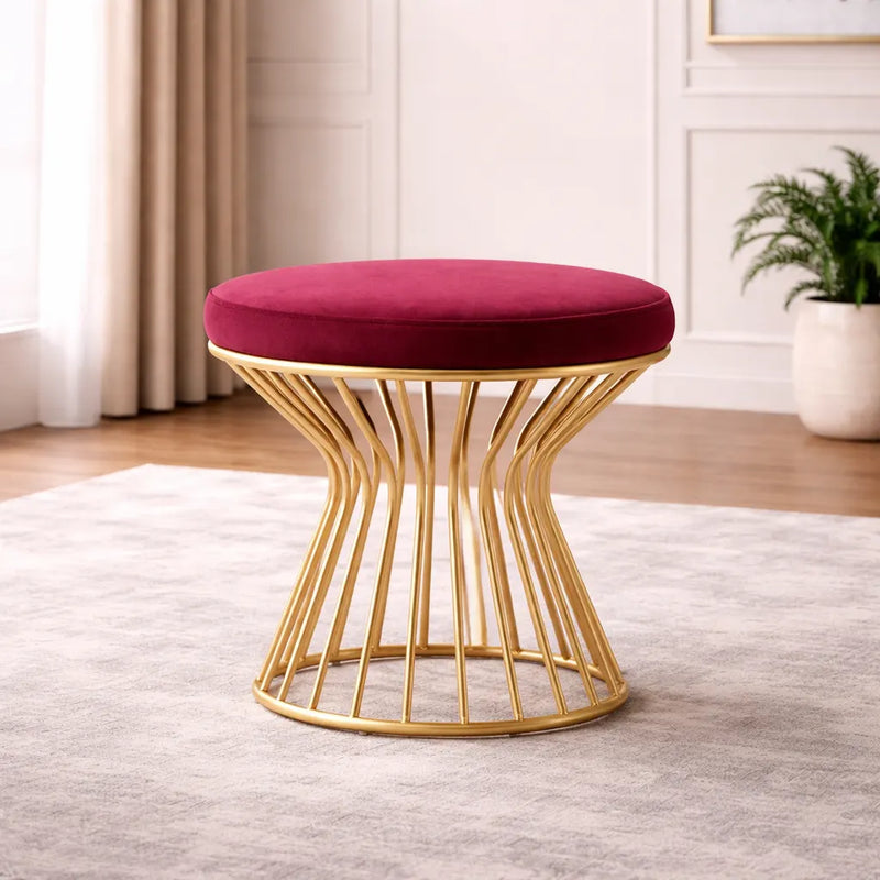 maroon-velvet-pouffe-with-glamorous-gold-detailing