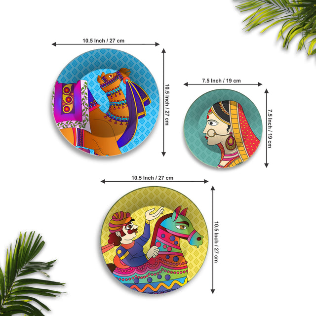 Marwari Cultural Rajasthani Caravan Premium Wall Plates Painting Set of 3