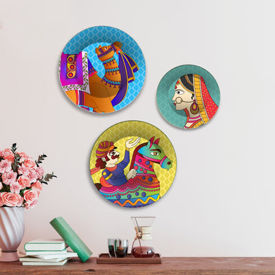 Marwari Cultural Rajasthani Caravan Premium Wall Plates Painting Set of 3
