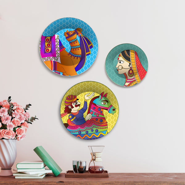 Marwari Cultural Rajasthani Caravan Premium Wall Plates Painting Set of 3